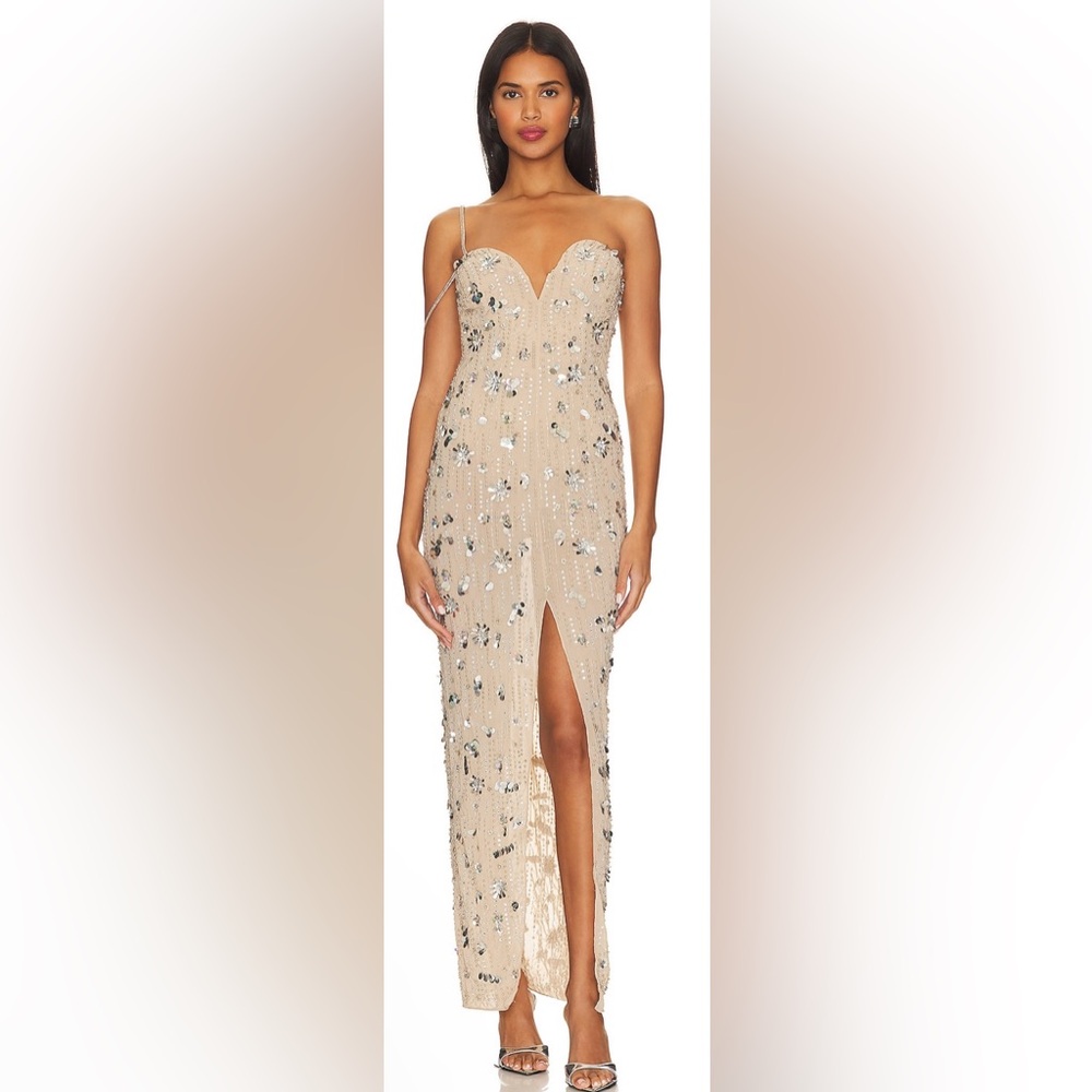 1. Tonia embellishedaxi dress in neutral Camila coelho